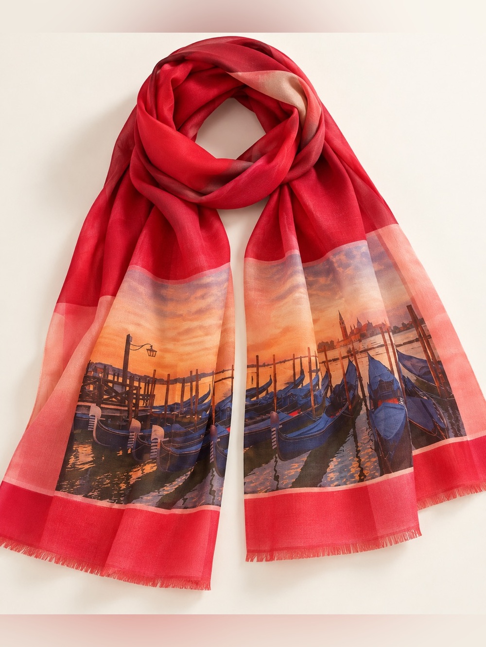 Pink Scenic Venice Print Lightweight Scarf